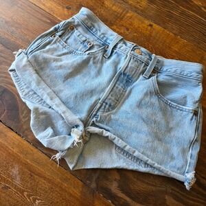 Levi's 501 Denim Shorts Women's Light Wash Frayed Hem Button Fly Casual 26" 27"